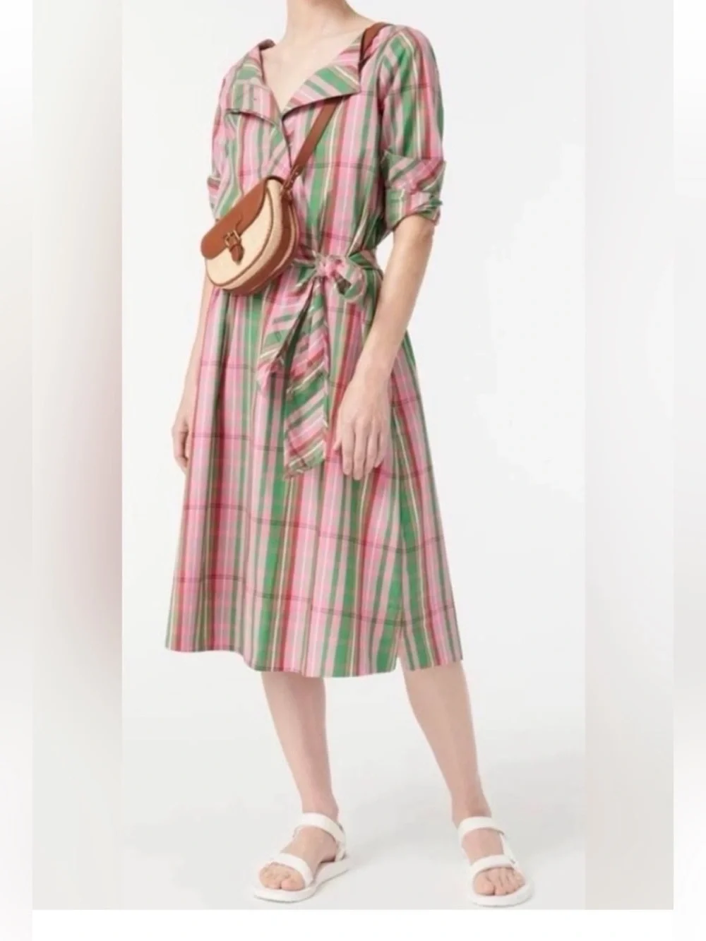 J. Crew Pink and Green Plaid Cotton Poplin Shirtdress Sz 16